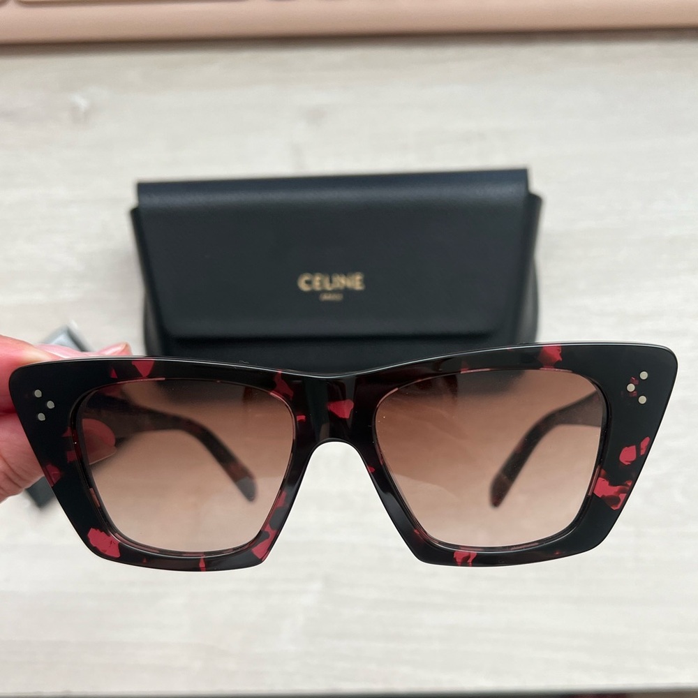 Celine Black & Red Havana Cateye Sunglasses